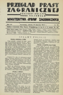 Przegląd Prasy Zagranicznej : codzienny biuletyn Wydziału Prasowego Ministerstwa Spraw Zagranicznych. R.7, nr 12 (16 stycznia 1932)