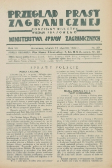 Przegląd Prasy Zagranicznej : codzienny biuletyn Wydziału Prasowego Ministerstwa Spraw Zagranicznych. R.7, nr 20 (26 stycznia 1932)