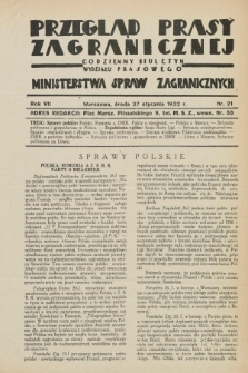 Przegląd Prasy Zagranicznej : codzienny biuletyn Wydziału Prasowego Ministerstwa Spraw Zagranicznych. R.7, nr 21 (27 stycznia 1932)