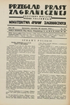 Przegląd Prasy Zagranicznej : codzienny biuletyn Wydziału Prasowego Ministerstwa Spraw Zagranicznych. R.7, nr 22 (28 stycznia 1932)