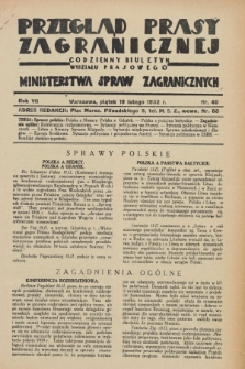 Przegląd Prasy Zagranicznej : codzienny biuletyn Wydziału Prasowego Ministerstwa Spraw Zagranicznych. R.7, nr 40 (19 lutego 1932)