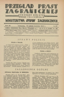Przegląd Prasy Zagranicznej : codzienny biuletyn Wydziału Prasowego Ministerstwa Spraw Zagranicznych. R.7, nr 87 (16 kwietnia 1932)