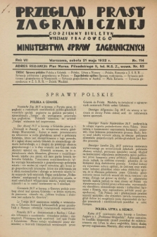 Przegląd Prasy Zagranicznej : codzienny biuletyn Wydziału Prasowego Ministerstwa Spraw Zagranicznych. R.7, nr 114 (21 maja 1932)