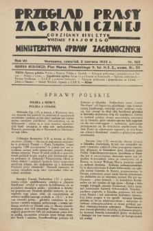 Przegląd Prasy Zagranicznej : codzienny biuletyn Wydziału Prasowego Ministerstwa Spraw Zagranicznych. R.7, nr 123 (2 czerwca 1932)