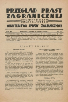 Przegląd Prasy Zagranicznej : codzienny biuletyn Wydziału Prasowego Ministerstwa Spraw Zagranicznych. R.7, nr 131 (11 czerwca 1932)