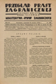 Przegląd Prasy Zagranicznej : codzienny biuletyn Wydziału Prasowego Ministerstwa Spraw Zagranicznych. R.7, nr 135 (16 czerwca 1932)