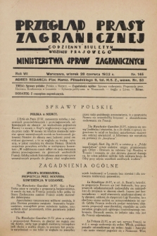Przegląd Prasy Zagranicznej : codzienny biuletyn Wydziału Prasowego Ministerstwa Spraw Zagranicznych. R.7, nr 145 (28 czerwca 1932) + dod.