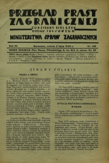 Przegląd Prasy Zagranicznej : codzienny biuletyn Wydziału Prasowego Ministerstwa Spraw Zagranicznych. R.7, nr 148 (2 lipca 1932)