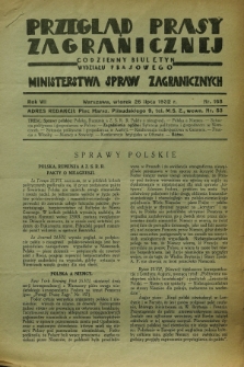 Przegląd Prasy Zagranicznej : codzienny biuletyn Wydziału Prasowego Ministerstwa Spraw Zagranicznych. R.7, nr 168 (26 lipca 1932)