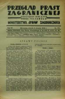 Przegląd Prasy Zagranicznej : codzienny biuletyn Wydziału Prasowego Ministerstwa Spraw Zagranicznych. R.7, nr 174 (2 sierpnia 1932)