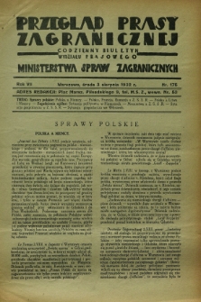 Przegląd Prasy Zagranicznej : codzienny biuletyn Wydziału Prasowego Ministerstwa Spraw Zagranicznych. R.7, nr 175 (3 sierpnia 1932)