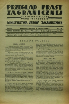 Przegląd Prasy Zagranicznej : codzienny biuletyn Wydziału Prasowego Ministerstwa Spraw Zagranicznych. R.7, nr 176 (4 sierpnia 1932)