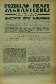 Przegląd Prasy Zagranicznej : codzienny biuletyn Wydziału Prasowego Ministerstwa Spraw Zagranicznych. R.7, nr 177 (5 sierpnia 1932)