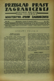 Przegląd Prasy Zagranicznej : codzienny biuletyn Wydziału Prasowego Ministerstwa Spraw Zagranicznych. R.7, nr 178 (6 sierpnia 1932)