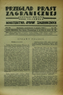 Przegląd Prasy Zagranicznej : codzienny biuletyn Wydziału Prasowego Ministerstwa Spraw Zagranicznych. R.7, nr 179 (8 sierpnia 1932)