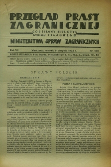 Przegląd Prasy Zagranicznej : codzienny biuletyn Wydziału Prasowego Ministerstwa Spraw Zagranicznych. R.7, nr 180 (9 sierpnia 1932)