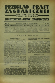 Przegląd Prasy Zagranicznej : codzienny biuletyn Wydziału Prasowego Ministerstwa Spraw Zagranicznych. R.7, nr 181 (10 sierpnia 1932)