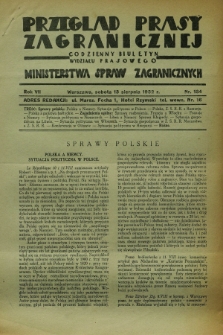Przegląd Prasy Zagranicznej : codzienny biuletyn Wydziału Prasowego Ministerstwa Spraw Zagranicznych. R.7, nr 184 (13 sierpnia 1932)