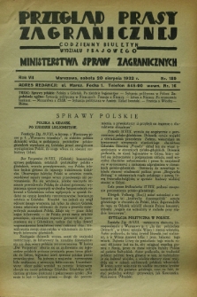 Przegląd Prasy Zagranicznej : codzienny biuletyn Wydziału Prasowego Ministerstwa Spraw Zagranicznych. R.7, nr 189 (20 sierpnia 1932)