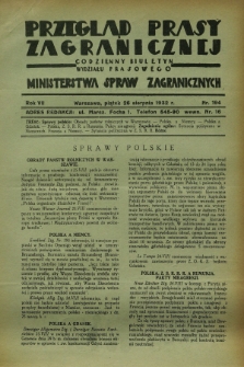 Przegląd Prasy Zagranicznej : codzienny biuletyn Wydziału Prasowego Ministerstwa Spraw Zagranicznych. R.7, nr 194 (26 sierpnia 1932)