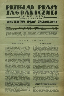 Przegląd Prasy Zagranicznej : codzienny biuletyn Wydziału Prasowego Ministerstwa Spraw Zagranicznych. R.7, nr 198 (31 sierpnia 1932)