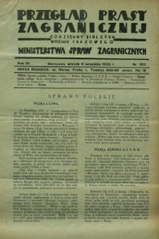 Przegląd Prasy Zagranicznej : codzienny biuletyn Wydziału Prasowego Ministerstwa Spraw Zagranicznych. R.7, nr 203 (6 września 1932)