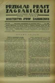 Przegląd Prasy Zagranicznej : codzienny biuletyn Wydziału Prasowego Ministerstwa Spraw Zagranicznych. R.7, nr 208 (12 września 1932)