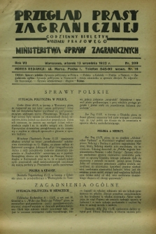 Przegląd Prasy Zagranicznej : codzienny biuletyn Wydziału Prasowego Ministerstwa Spraw Zagranicznych. R.7, nr 209 (13 września 1932)