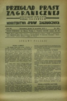 Przegląd Prasy Zagranicznej : codzienny biuletyn Wydziału Prasowego Ministerstwa Spraw Zagranicznych. R.7, nr 210 (14 września 1932)