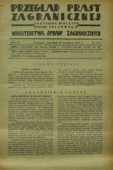 Przegląd Prasy Zagranicznej : codzienny biuletyn Wydziału Prasowego Ministerstwa Spraw Zagranicznych. R.7, nr 211 (15 września 1932) + dod.