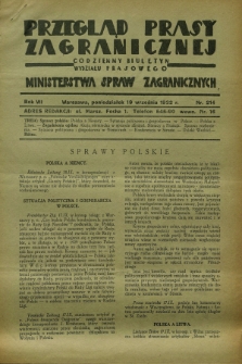 Przegląd Prasy Zagranicznej : codzienny biuletyn Wydziału Prasowego Ministerstwa Spraw Zagranicznych. R.7, nr 214 (19 września 1932)