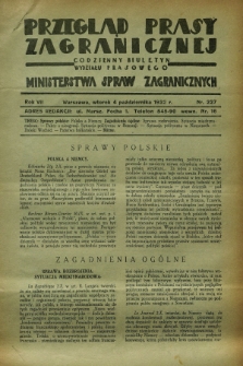 Przegląd Prasy Zagranicznej : codzienny biuletyn Wydziału Prasowego Ministerstwa Spraw Zagranicznych. R.7, nr 227 (4 października 1932)
