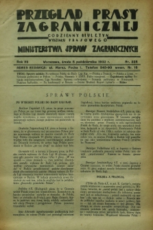 Przegląd Prasy Zagranicznej : codzienny biuletyn Wydziału Prasowego Ministerstwa Spraw Zagranicznych. R.7, nr 228 (5 października 1932)