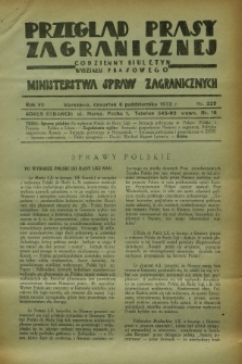 Przegląd Prasy Zagranicznej : codzienny biuletyn Wydziału Prasowego Ministerstwa Spraw Zagranicznych. R.7, nr 229 (6 października 1932)