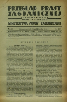 Przegląd Prasy Zagranicznej : codzienny biuletyn Wydziału Prasowego Ministerstwa Spraw Zagranicznych. R.7, nr 234 (12 października 1932)