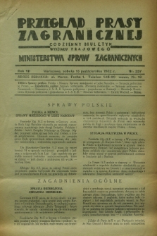 Przegląd Prasy Zagranicznej : codzienny biuletyn Wydziału Prasowego Ministerstwa Spraw Zagranicznych. R.7, nr 237 (15 października 1932)