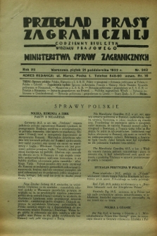 Przegląd Prasy Zagranicznej : codzienny biuletyn Wydziału Prasowego Ministerstwa Spraw Zagranicznych. R.7, nr 242 (21 października 1932)