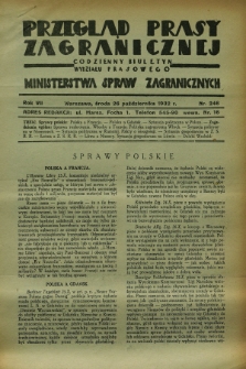 Przegląd Prasy Zagranicznej : codzienny biuletyn Wydziału Prasowego Ministerstwa Spraw Zagranicznych. R.7, nr 246 (26 października 1932)