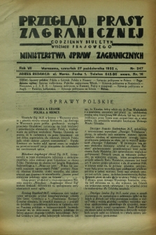 Przegląd Prasy Zagranicznej : codzienny biuletyn Wydziału Prasowego Ministerstwa Spraw Zagranicznych. R.7, nr 247 (27 października 1932)