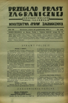 Przegląd Prasy Zagranicznej : codzienny biuletyn Wydziału Prasowego Ministerstwa Spraw Zagranicznych. R.7, nr 248 (28 października 1932)