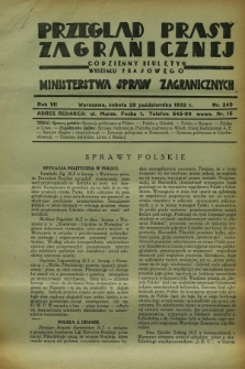 Przegląd Prasy Zagranicznej : codzienny biuletyn Wydziału Prasowego Ministerstwa Spraw Zagranicznych. R.7, nr 249 (29 października 1932)