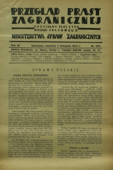 Przegląd Prasy Zagranicznej : codzienny biuletyn Wydziału Prasowego Ministerstwa Spraw Zagranicznych. R.7, nr 252 (3 listopada 1932)