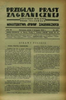 Przegląd Prasy Zagranicznej : codzienny biuletyn Wydziału Prasowego Ministerstwa Spraw Zagranicznych. R.7, nr 253 (4 listopada 1932)