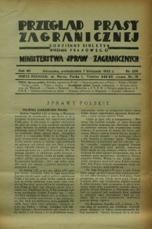 Przegląd Prasy Zagranicznej : codzienny biuletyn Wydziału Prasowego Ministerstwa Spraw Zagranicznych. R.7, nr 255 (7 listopada 1932)