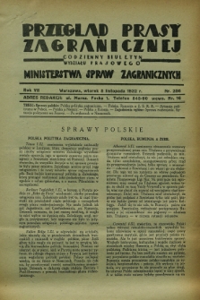 Przegląd Prasy Zagranicznej : codzienny biuletyn Wydziału Prasowego Ministerstwa Spraw Zagranicznych. R.7, nr 256 (8 listopada 1932)
