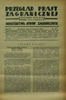 Przegląd Prasy Zagranicznej : codzienny biuletyn Wydziału Prasowego Ministerstwa Spraw Zagranicznych. R.7, nr 257 (9 listopada 1932)