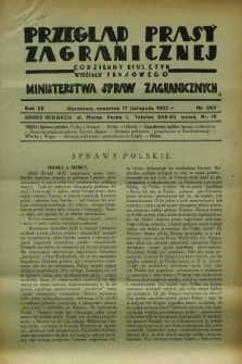 Przegląd Prasy Zagranicznej : codzienny biuletyn Wydziału Prasowego Ministerstwa Spraw Zagranicznych. R.7, nr 263 (17 listopada 1932)