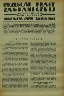 Przegląd Prasy Zagranicznej : codzienny biuletyn Wydziału Prasowego Ministerstwa Spraw Zagranicznych. R.7, nr 266 (21 listopada 1932)