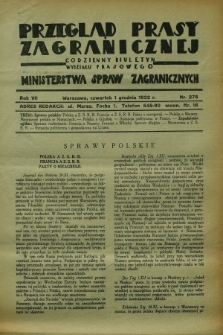 Przegląd Prasy Zagranicznej : codzienny biuletyn Wydziału Prasowego Ministerstwa Spraw Zagranicznych. R.7, nr 275 (1 grudnia 1932)