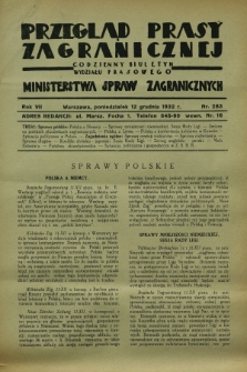 Przegląd Prasy Zagranicznej : codzienny biuletyn Wydziału Prasowego Ministerstwa Spraw Zagranicznych. R.7, nr 283 (12 grudnia 1932)